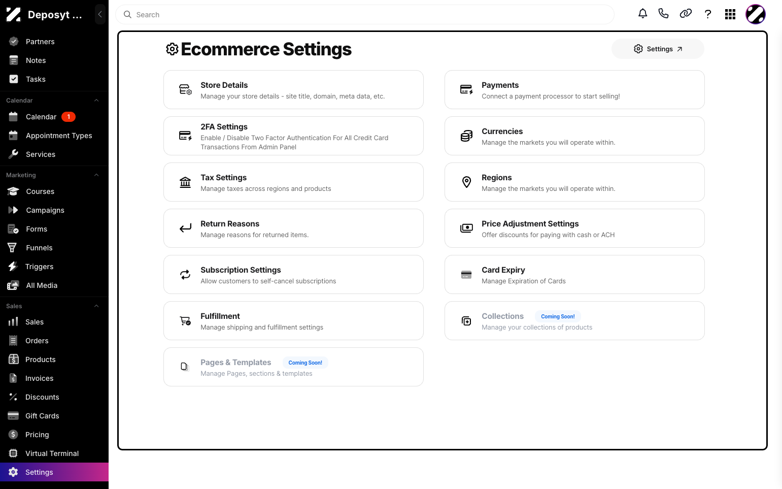 Step 2: Click on the Settings tab under the Sales section to navigate.