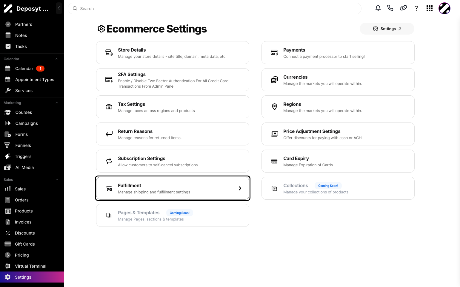 Step 3: Click on the Fulfillment option.