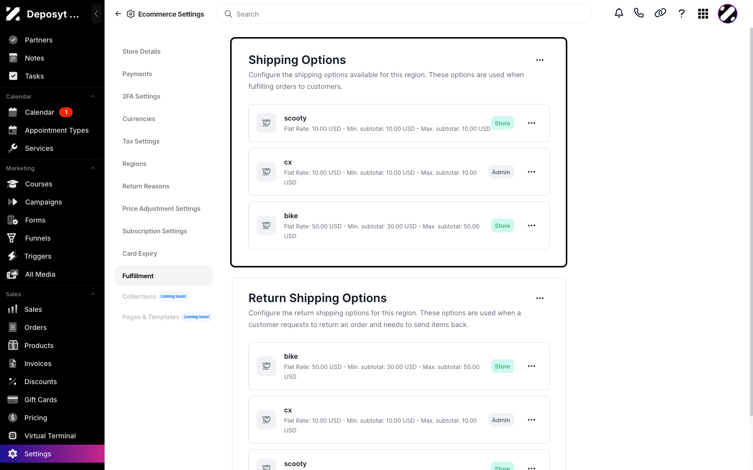 Step 4: Here you will see the shipping options. You can configure the shipping options available for this region. These options are used when fulfilling orders to customers.