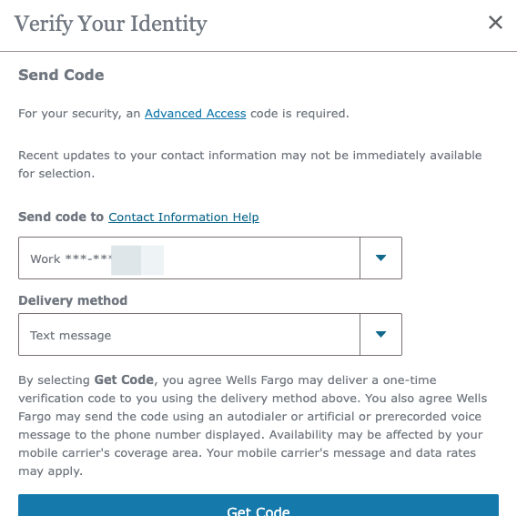 Select Where you Want the Code Sent