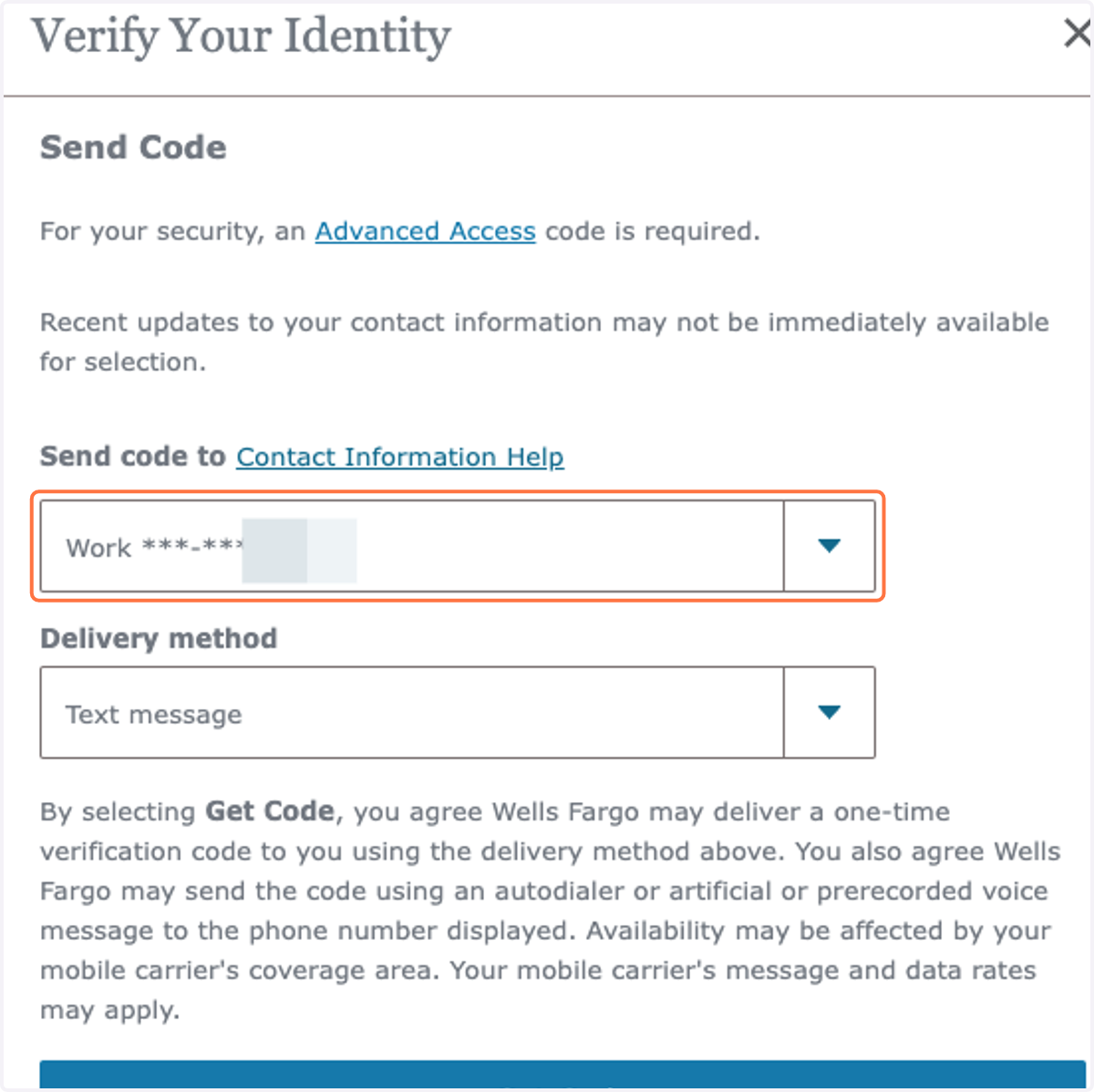 Select Where you Want the Code Sent