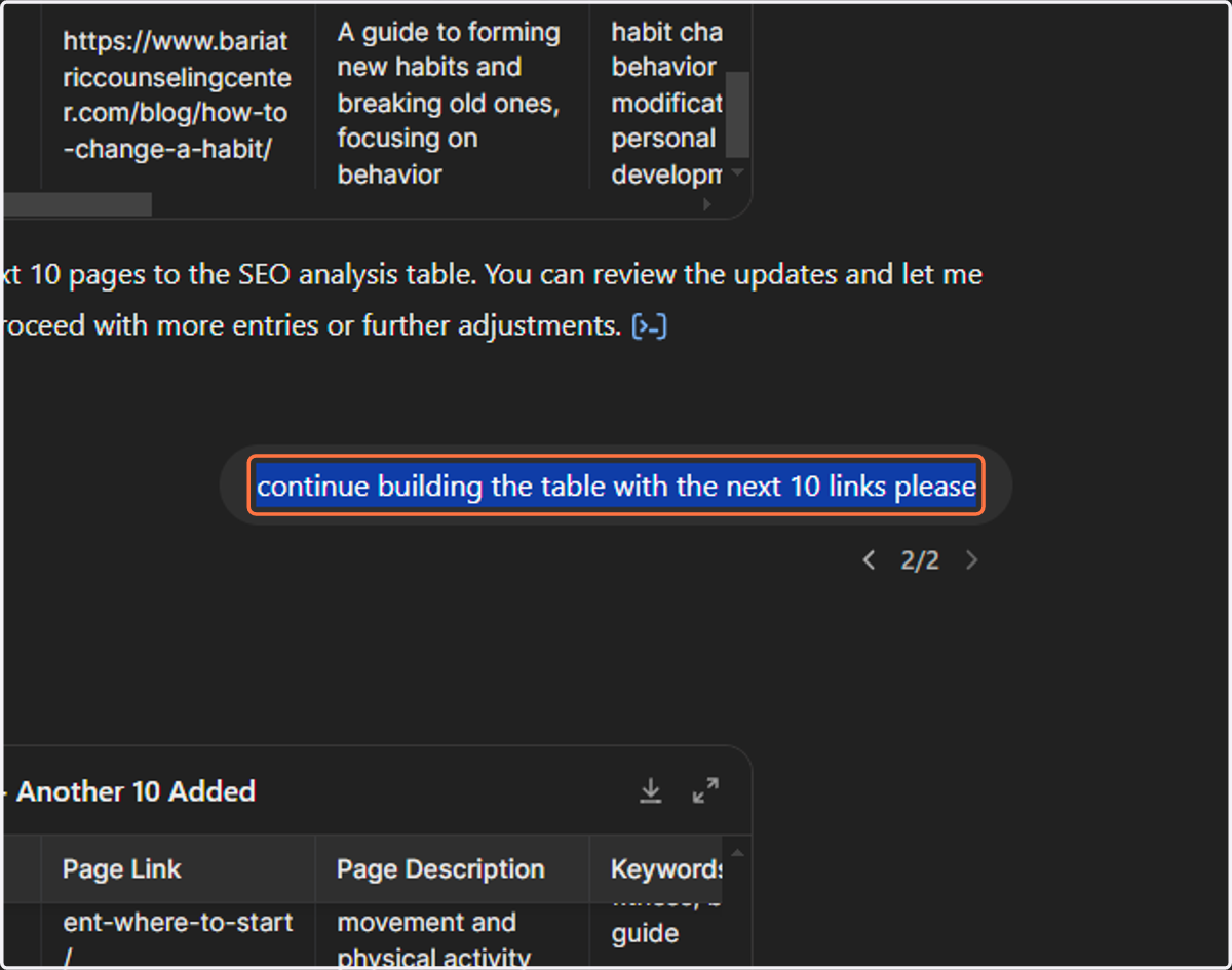 Copy element titled "continue building the table with the next 10 links please"