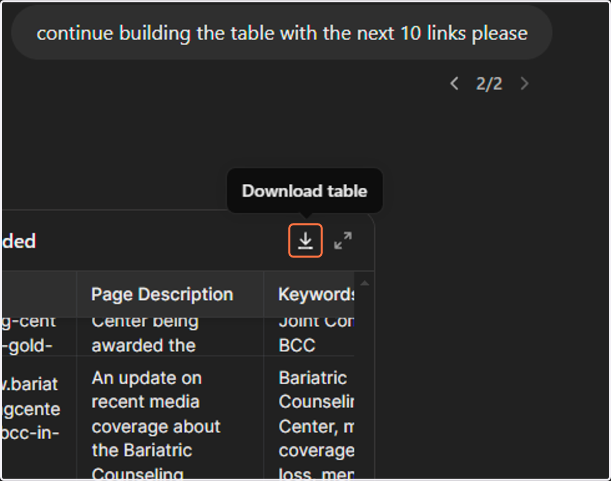 Click on Download table to save your data.