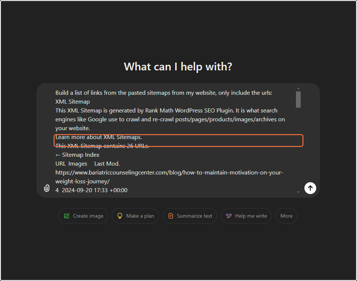 Paste (Ctrl + v) your sitemap text / URLs into the prompt window.