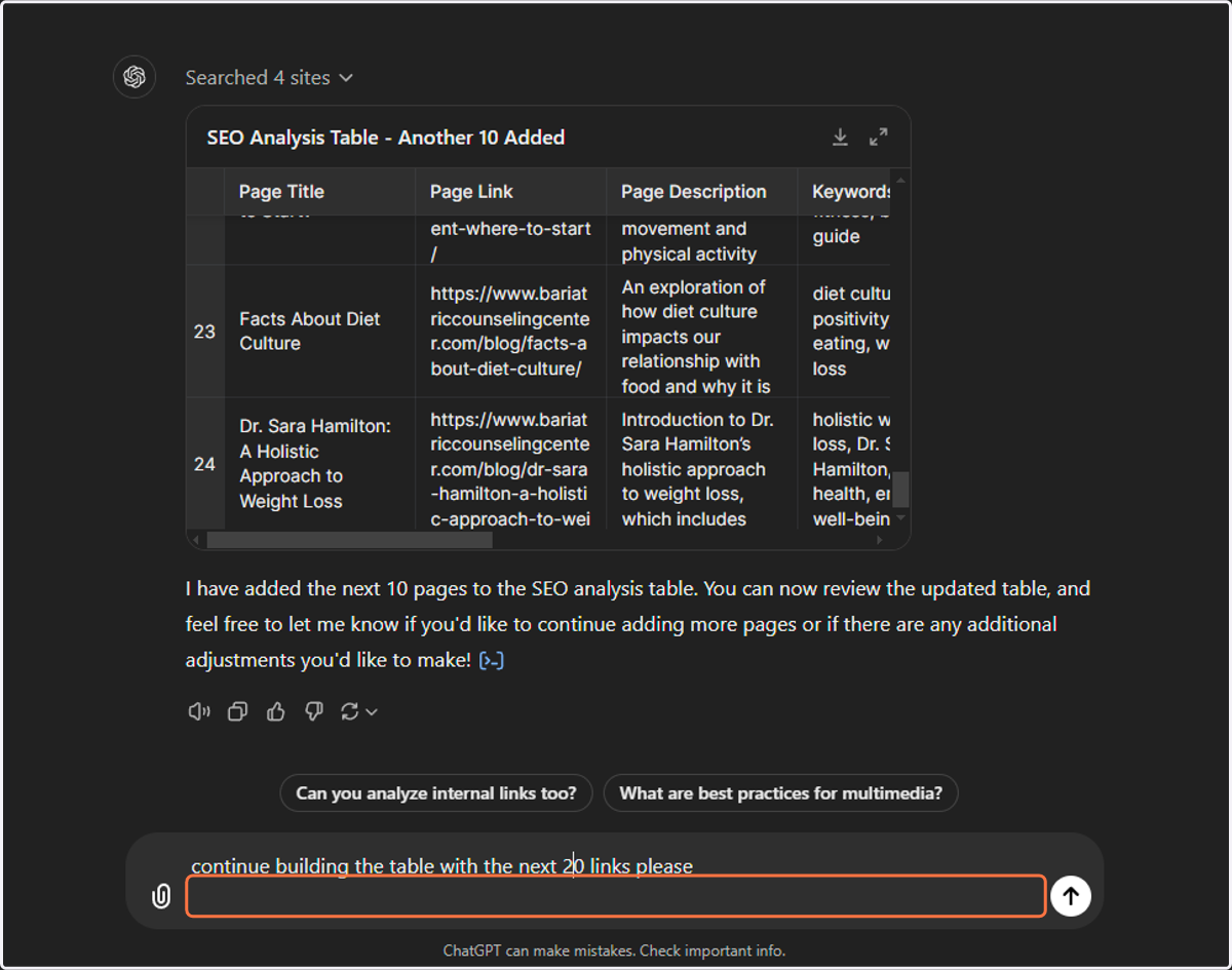 Change to 20 links and hit Send