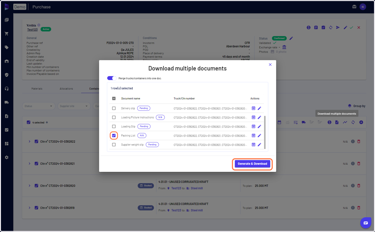 Select Packing List and click on 'Generate & Downalod'
