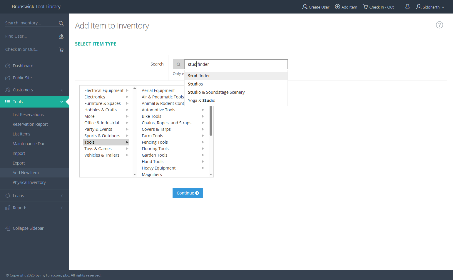 Search for and select the type of tool you are adding