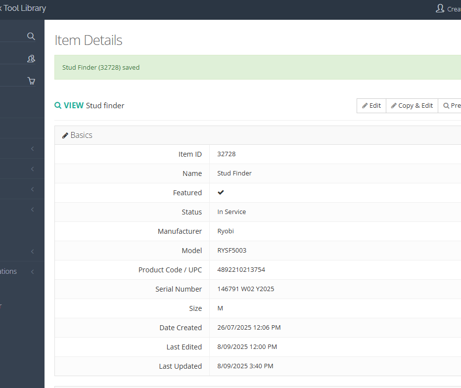 The Item ID will be automatically generated