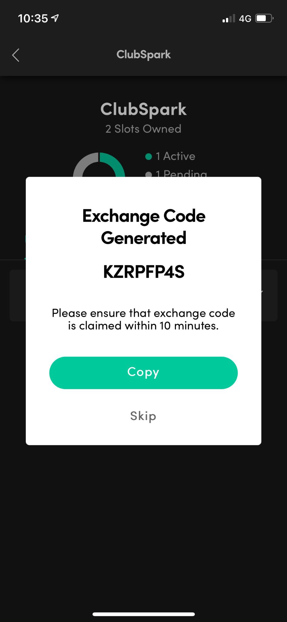 Your Exchange Code will be generated