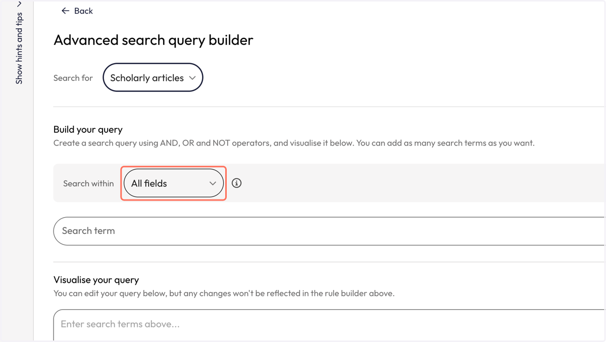 Select 'All fields' or 'Title' from the 'Search within' dropdown