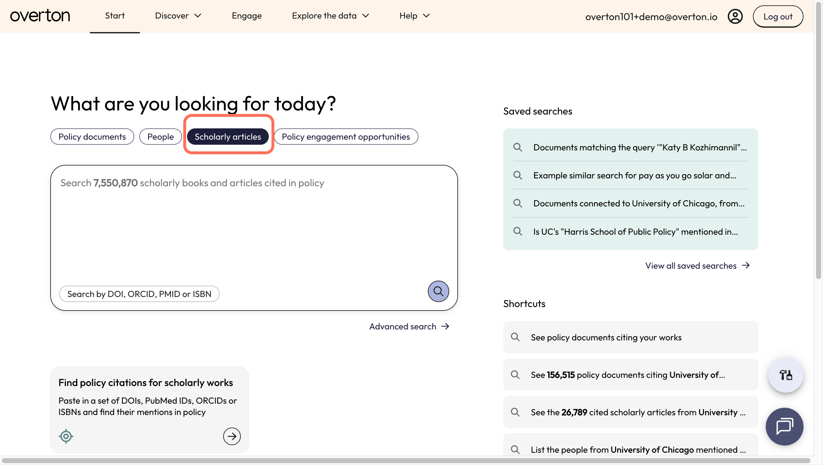 Option 1: From the Start page, click on 'Scholarly articles'