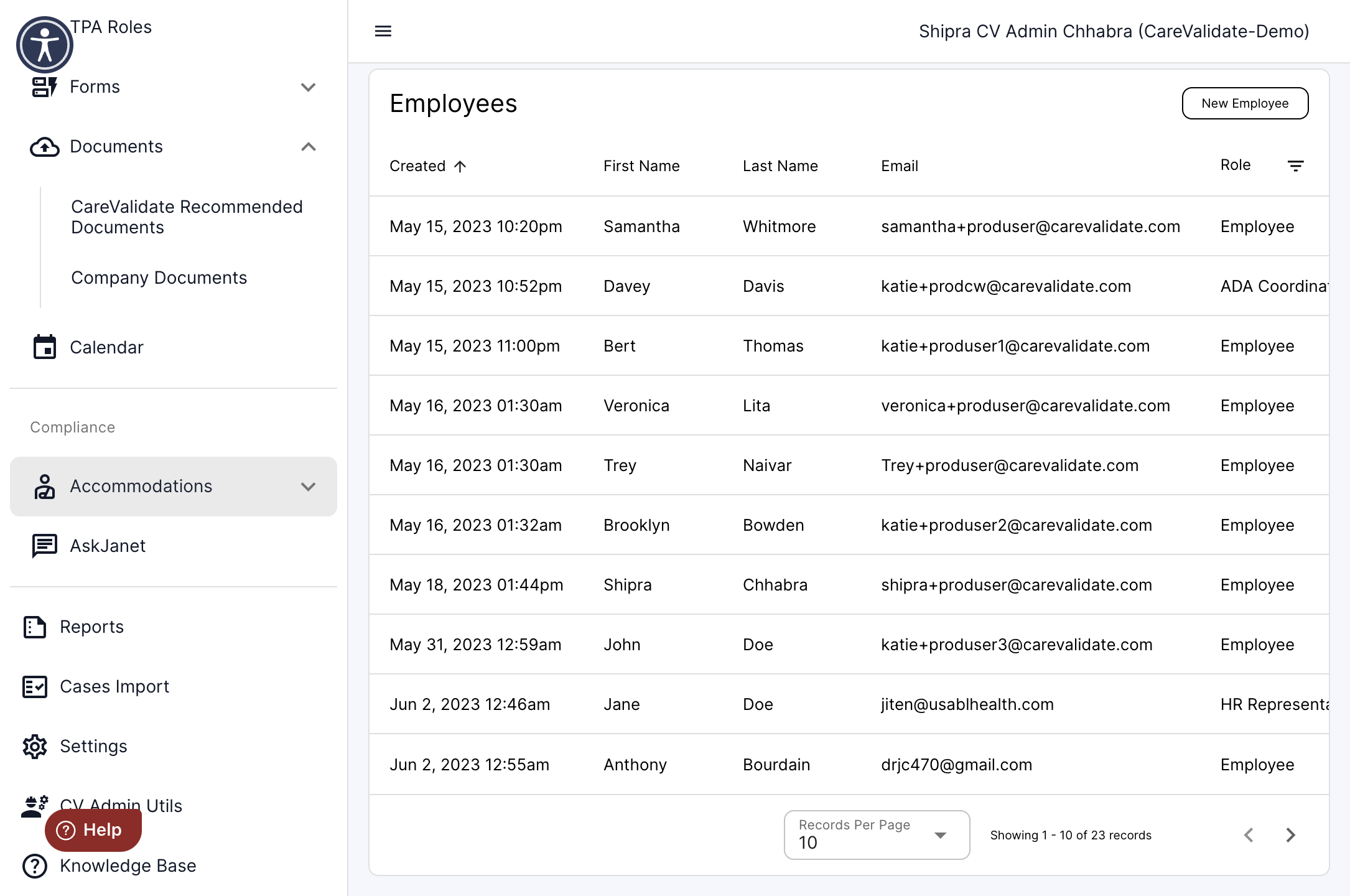 Click on the "Accommodations" menu in the Compliance section of the dashboard.