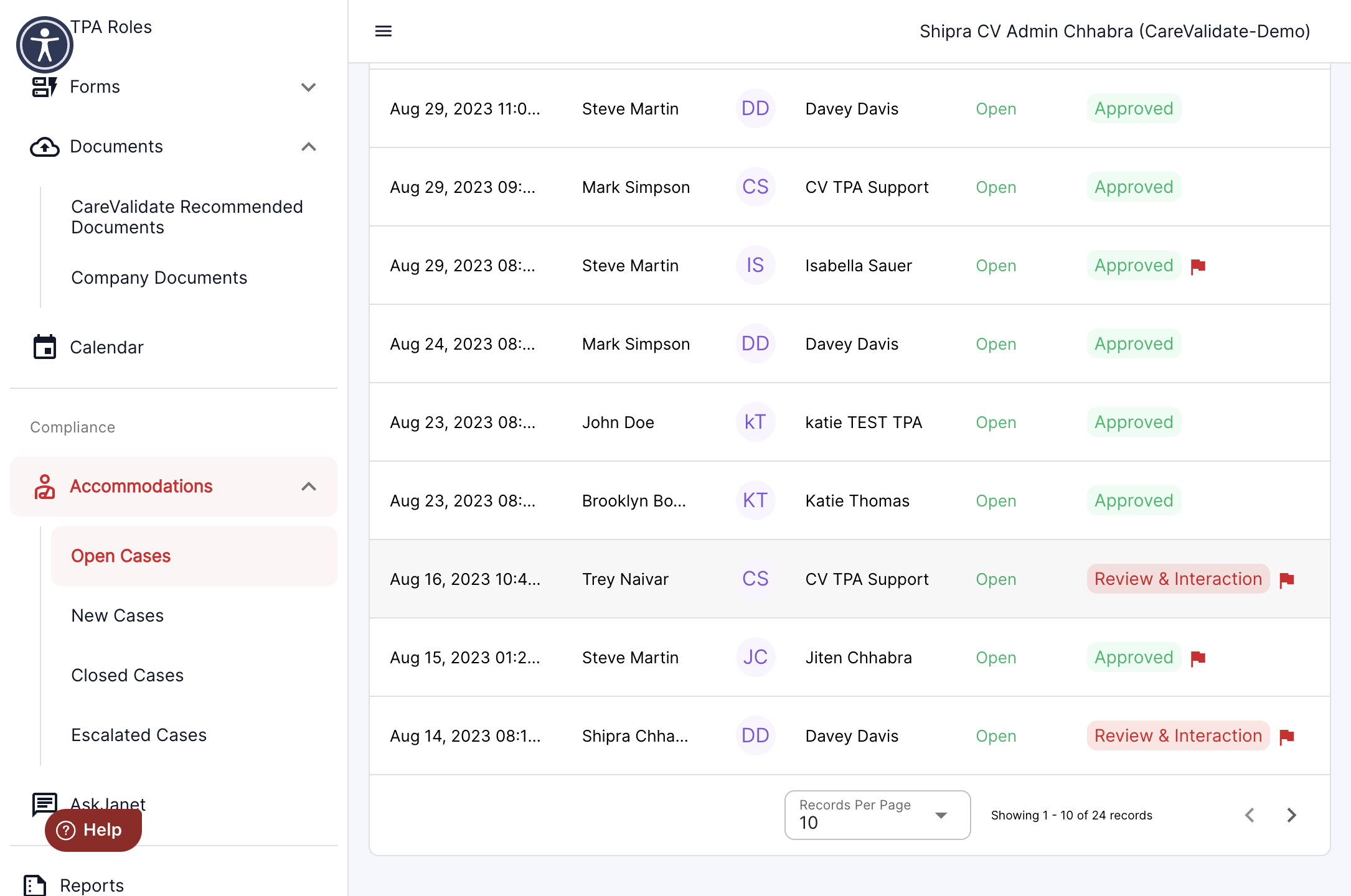 Click on an active case which is still under process