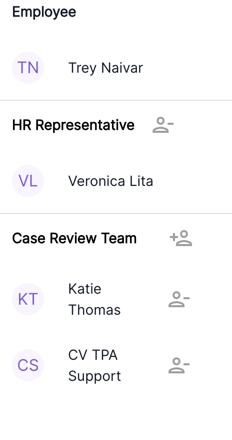 The selected employee will now be shown in the team assigned to the case.