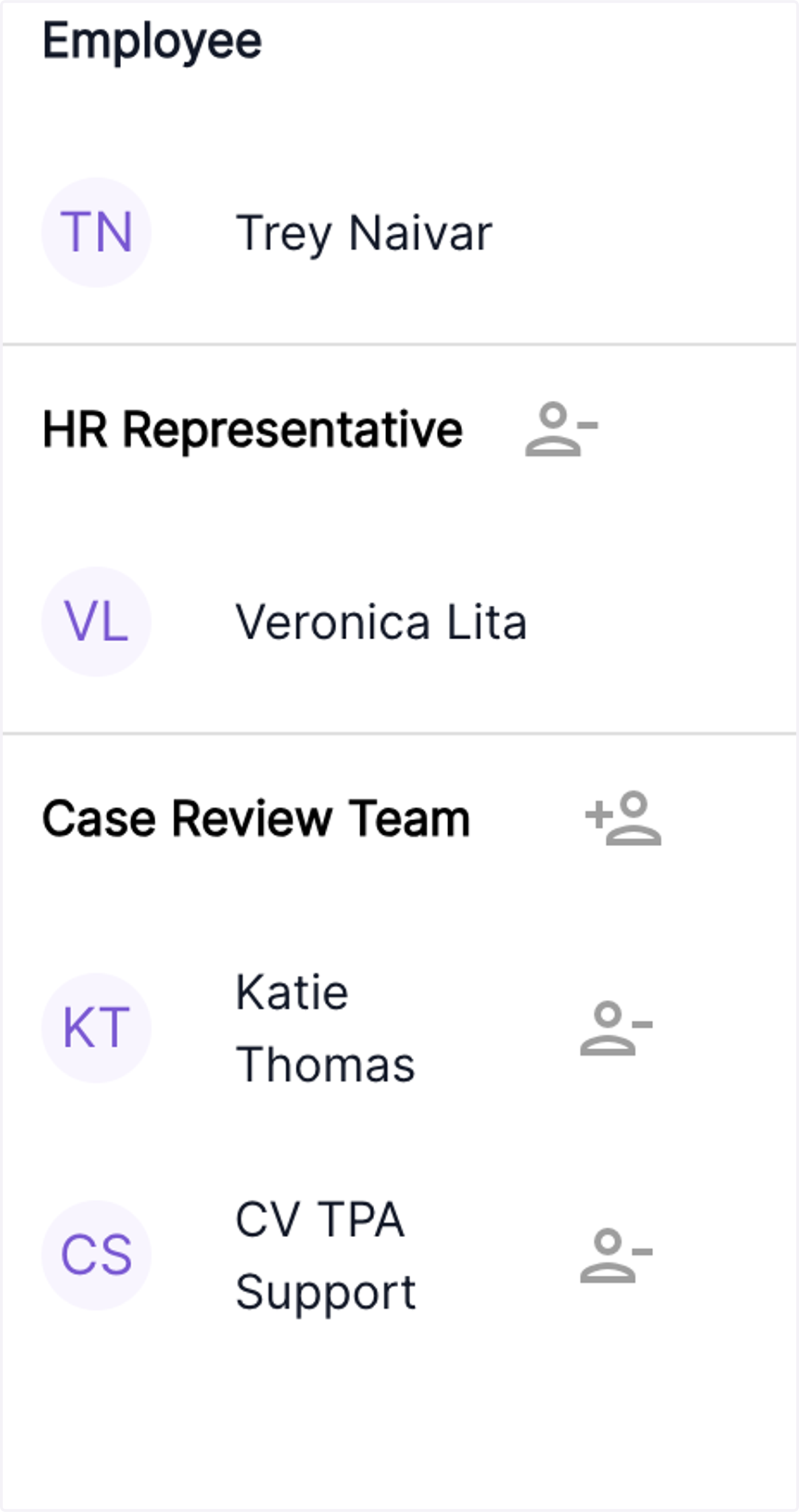The selected employee will now be shown in the team assigned to the case.