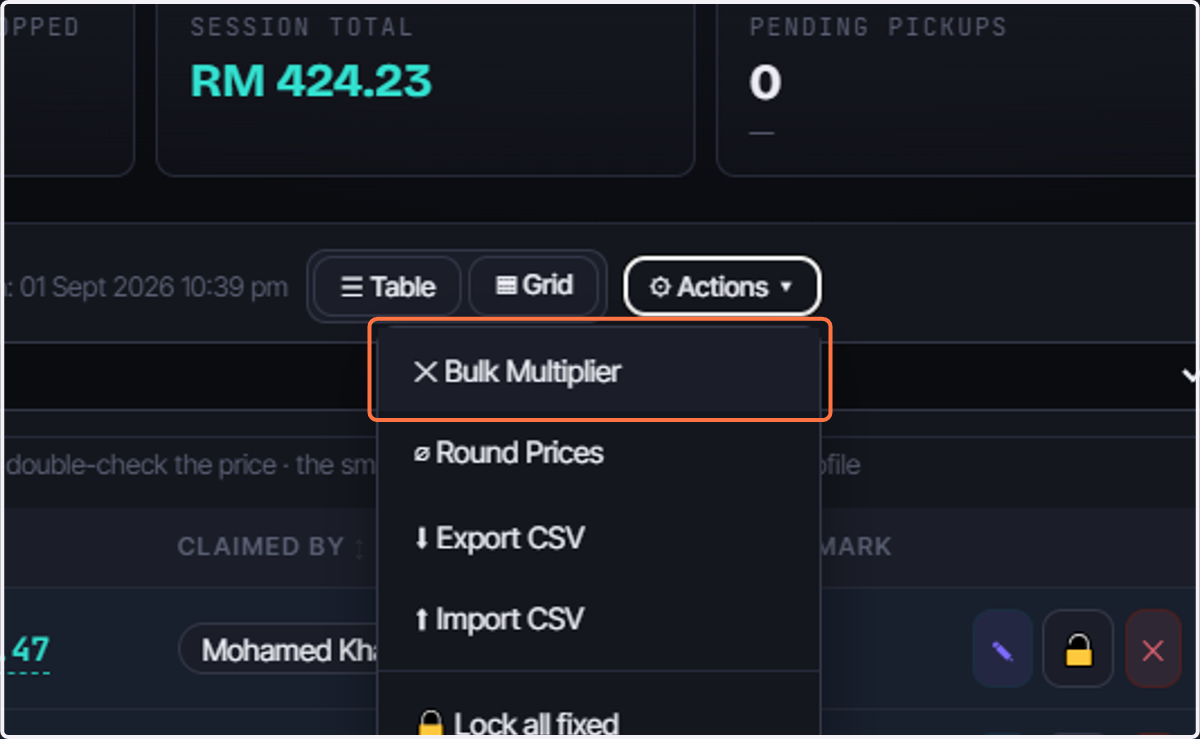 Click on ✕ Bulk Multiplier