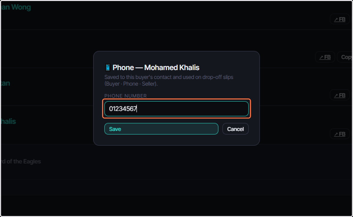 Fill in phone number