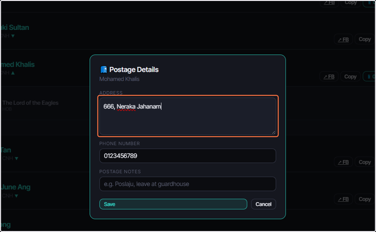 Insert Address