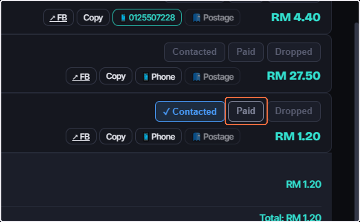 Update status to Paid