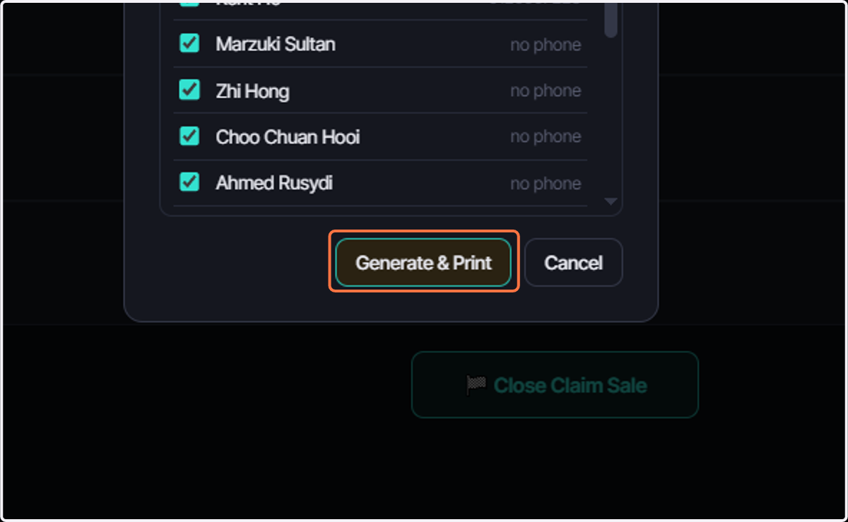 Click on Generate & Print