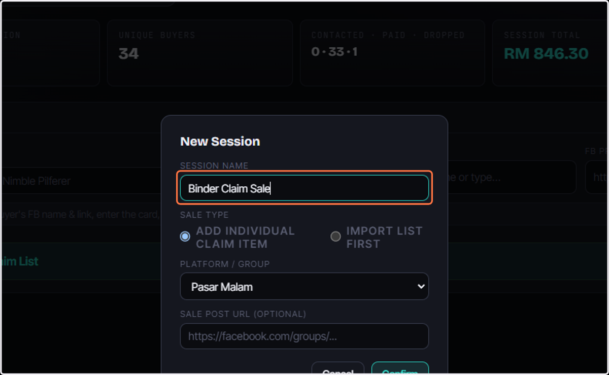 Type Name of Sale