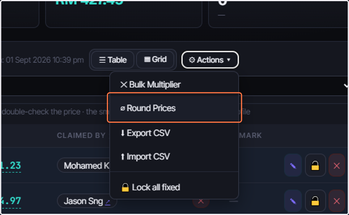 Click on ⌀ Round Prices