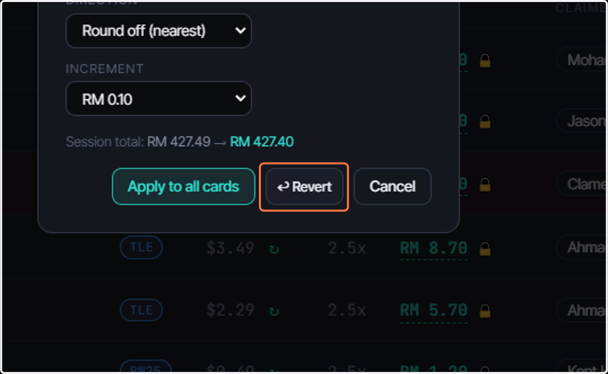 Click on ↩ Revert
