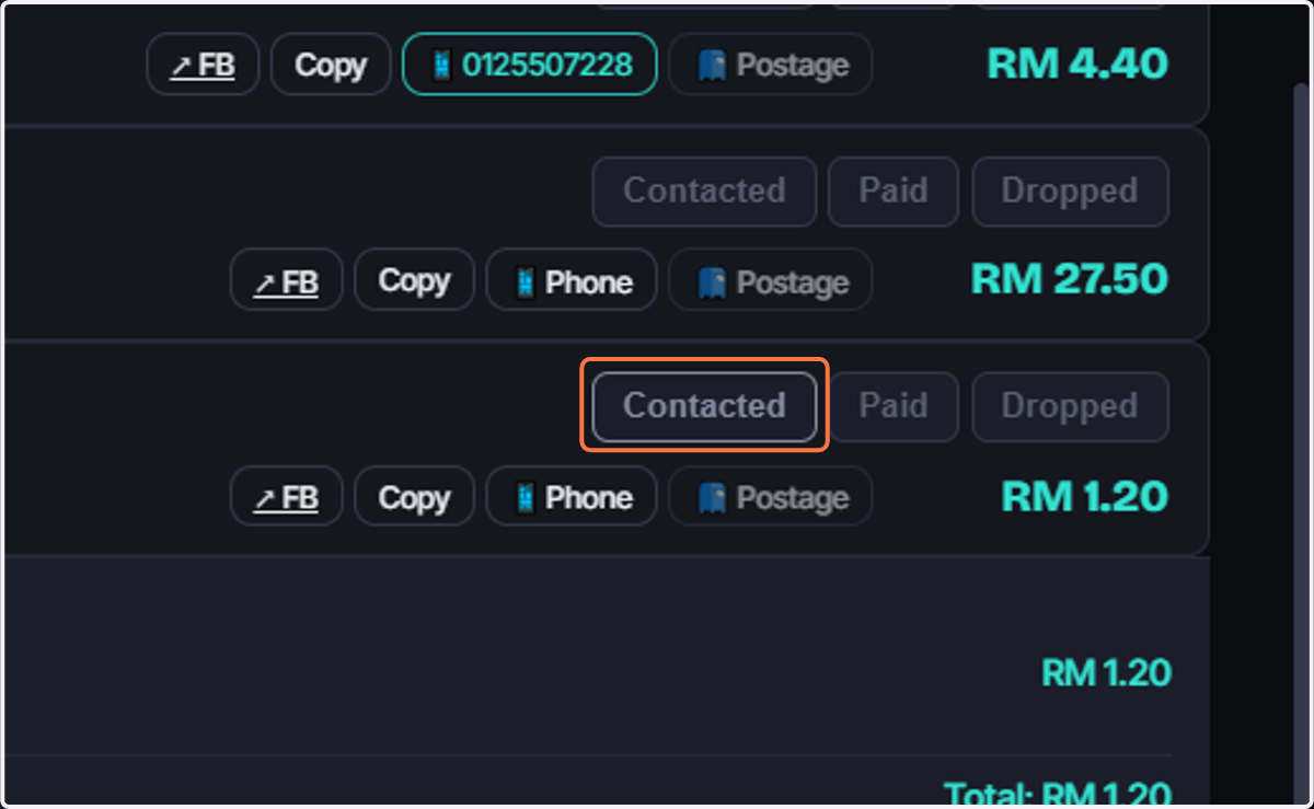 Click on Contacted