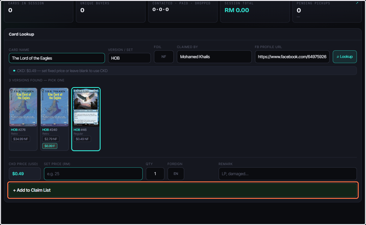 Click on + Add to Claim List