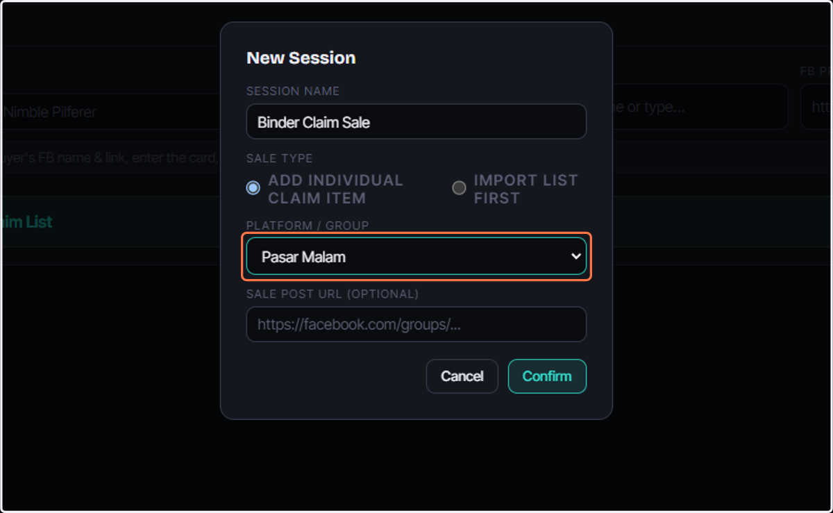 Select Pasar Malam from PLATFORM / GROUP
