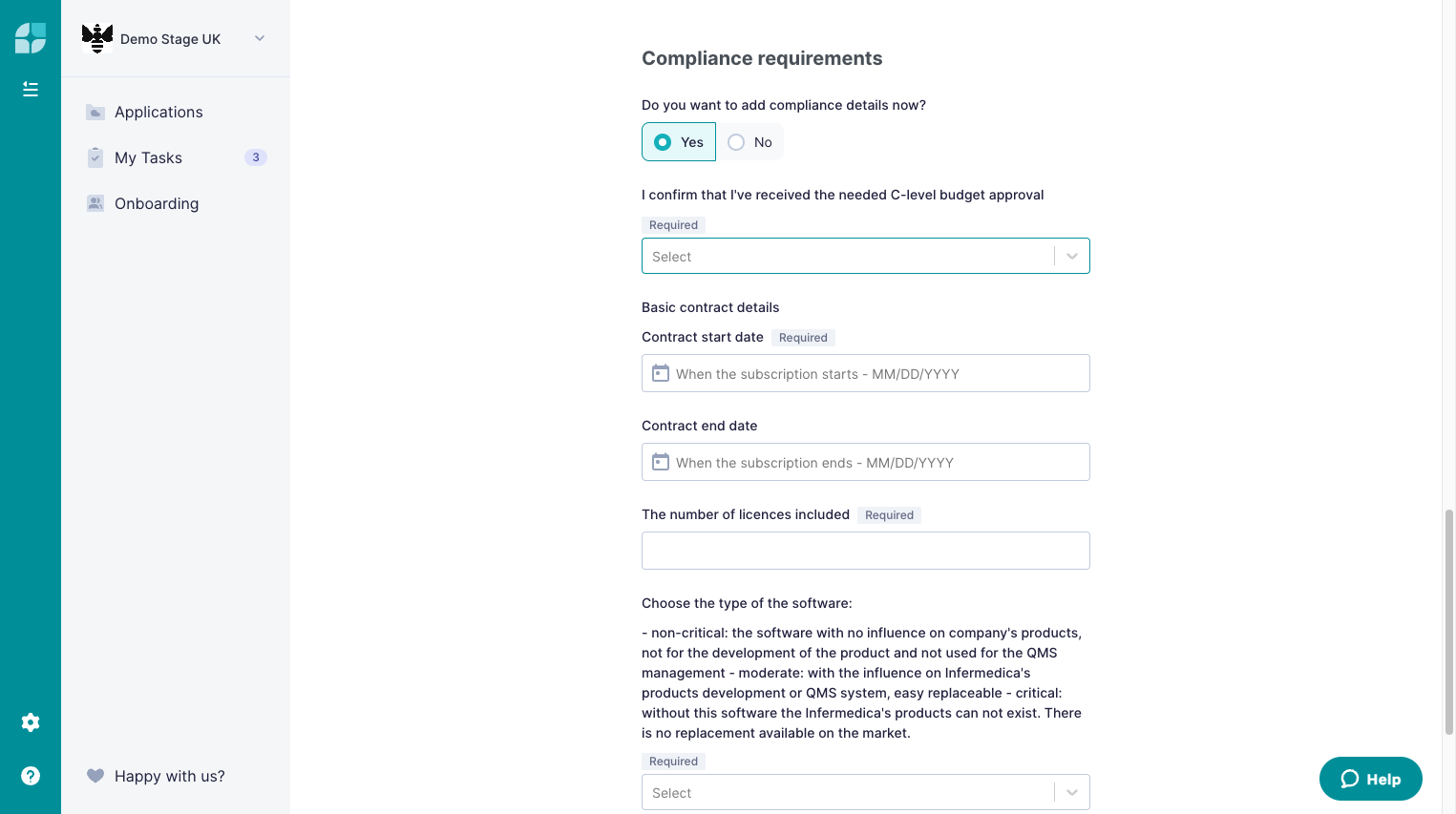 If your workspace has a Compliance module, you can either answer the pre-selected questions now, or -