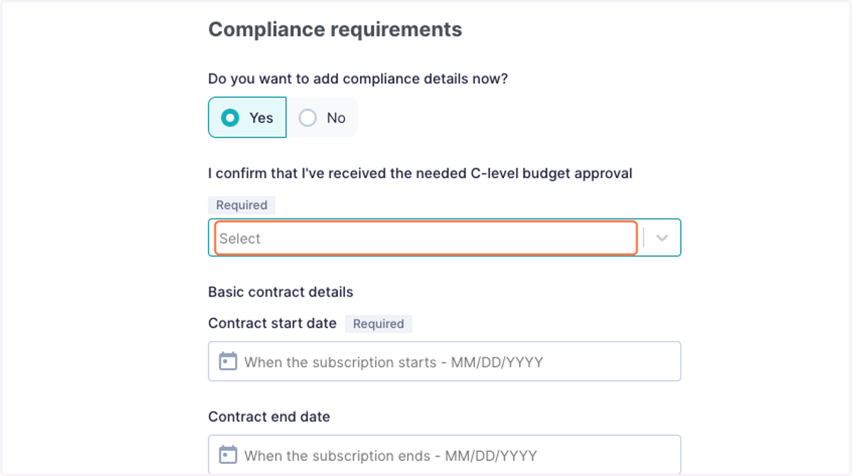 If your workspace has a Compliance module, you can either answer the pre-selected questions now, or -