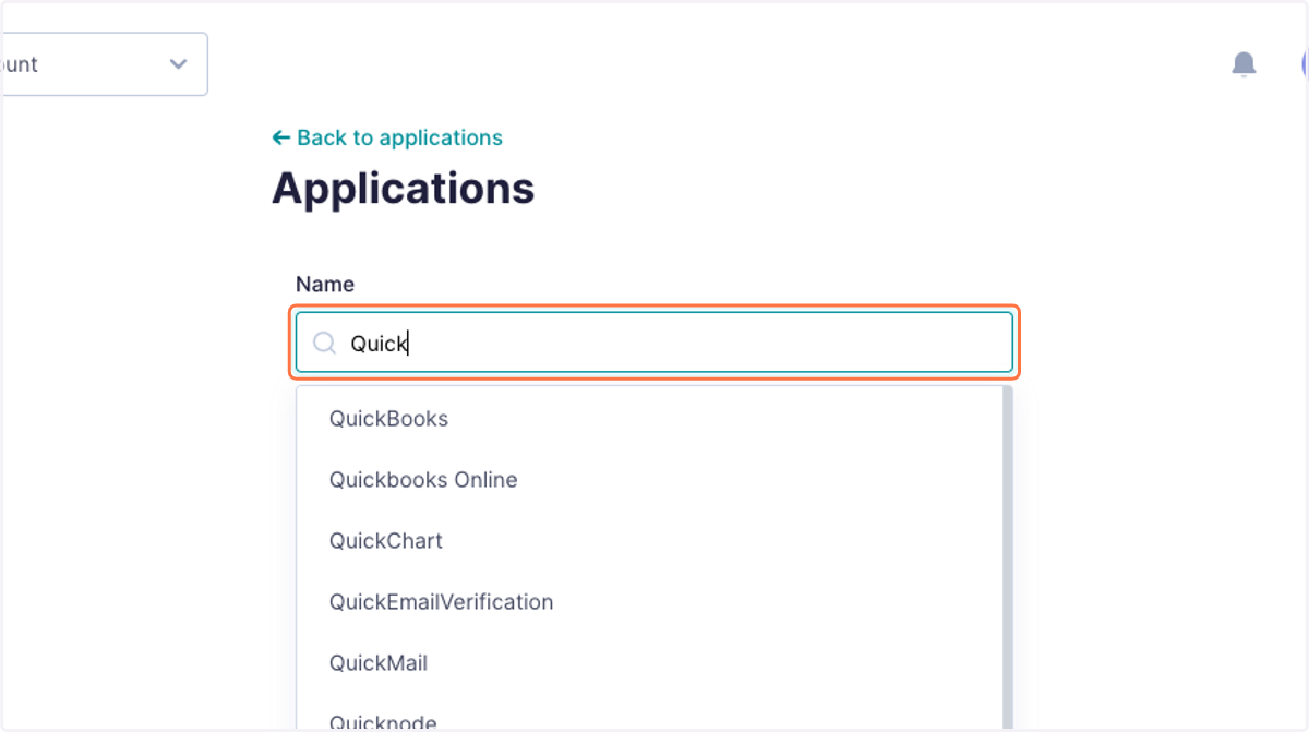 Type the name of your software, or how you'd like to call the app. Even if you don't see your software in the dropdown list, the app will be created regardless and we will match the app to a known SaaS provider once the first transaction comes throug