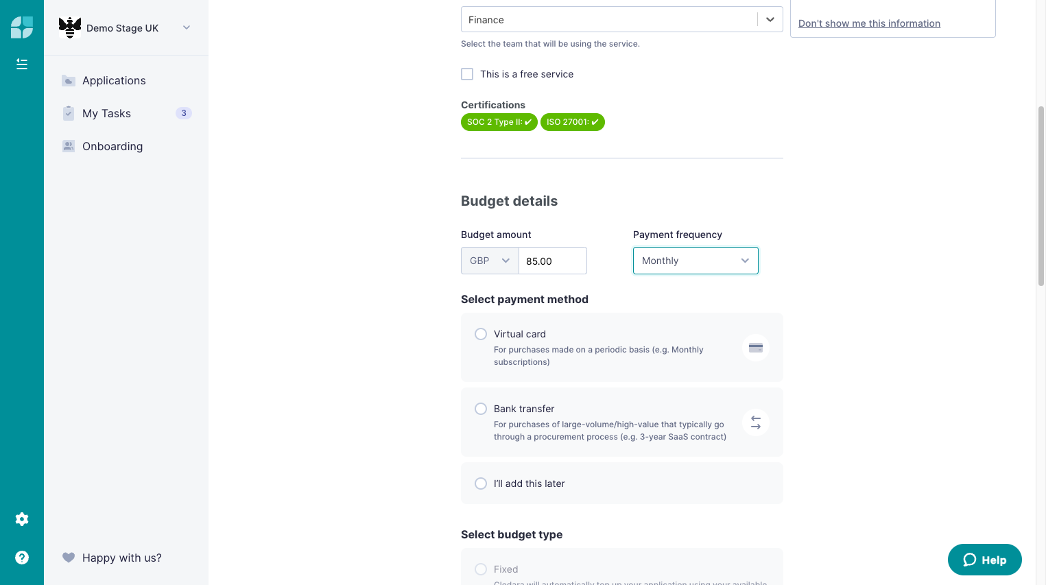 Select payment frequency. If it is a one-off payment, this option does not matter. You will have the option to disable the automatic top-up function later.