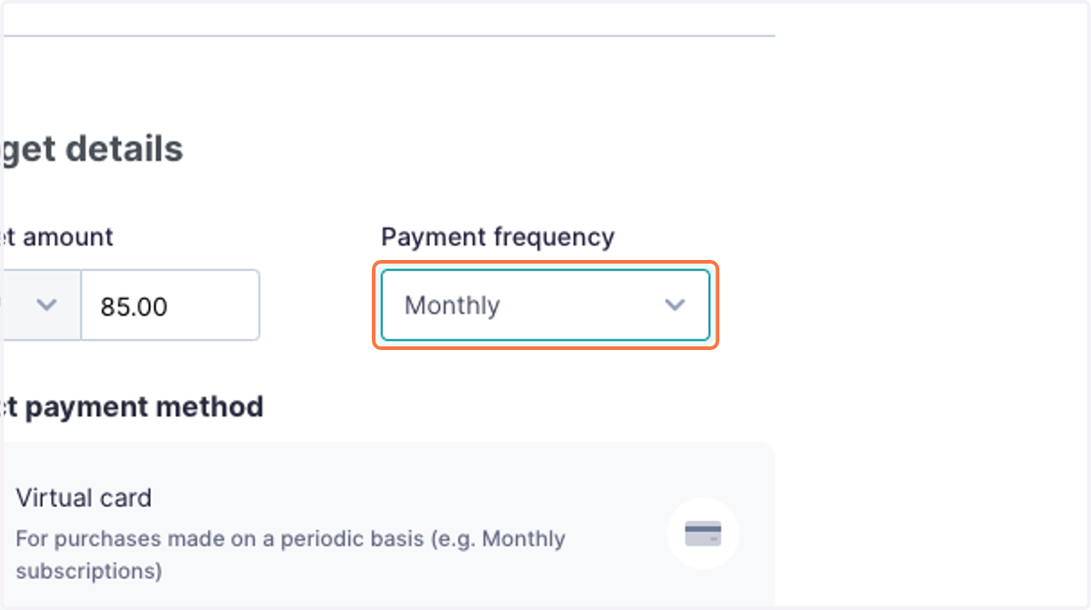 Select payment frequency. If it is a one-off payment, this option does not matter. You will have the option to disable the automatic top-up function later.
