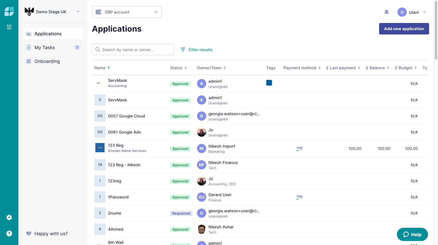 At the top right of your Applications tab, click on Add new application.