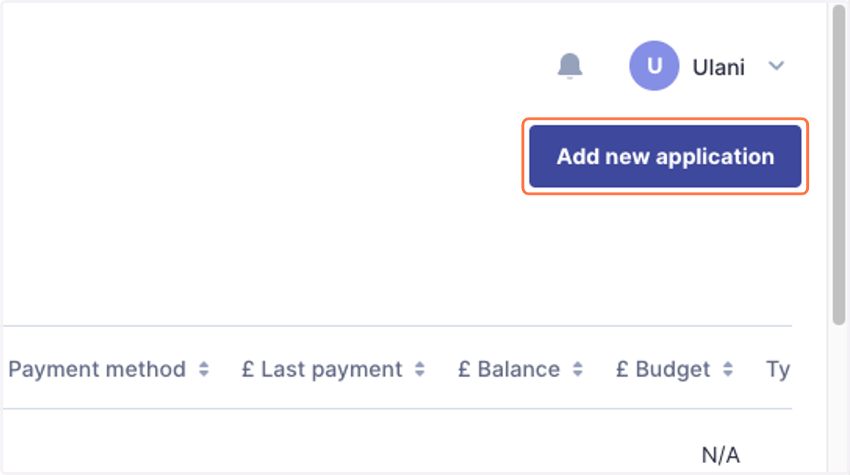 At the top right of your Applications tab, click on Add new application.