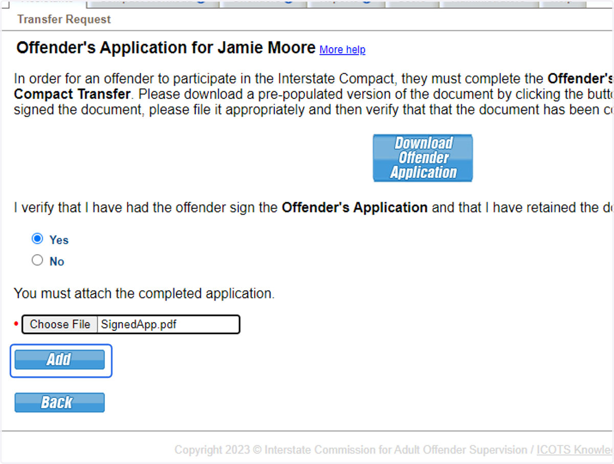 Be sure to click 'Add' to upload the document.