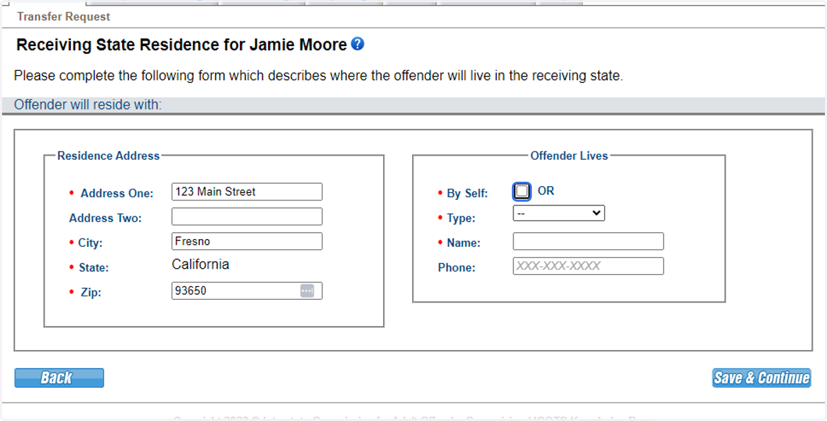 Indicate whether the individual transferring lives alone or with others.