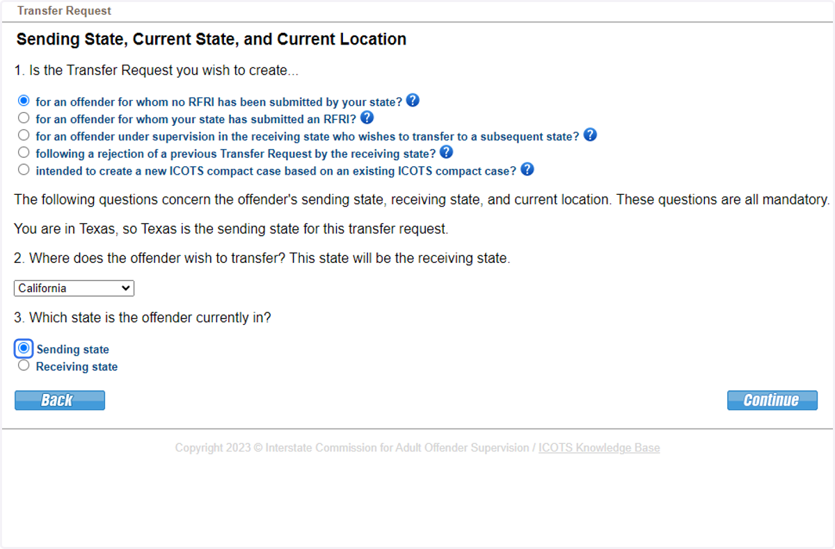 Select Sending state.
