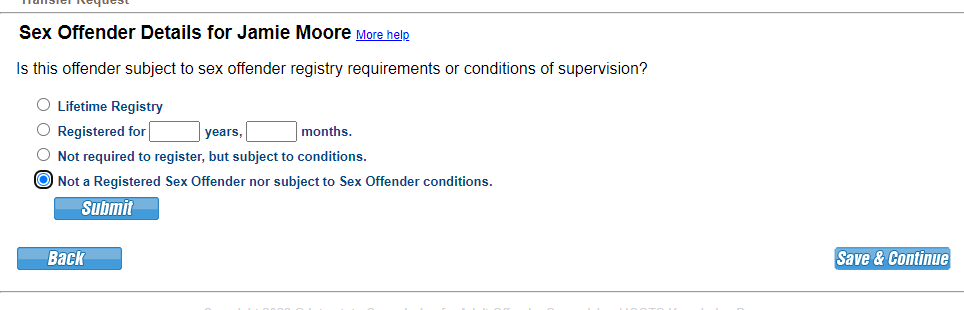 Click submit to save the information.