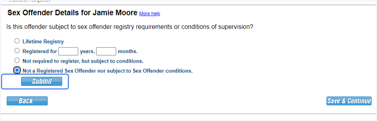 Click submit to save the information.