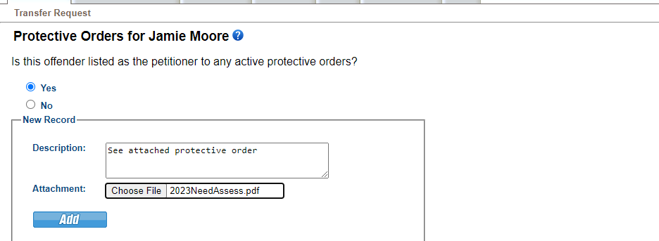 Be sure to click Add to upload the documentation.