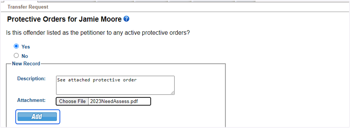 Be sure to click Add to upload the documentation.