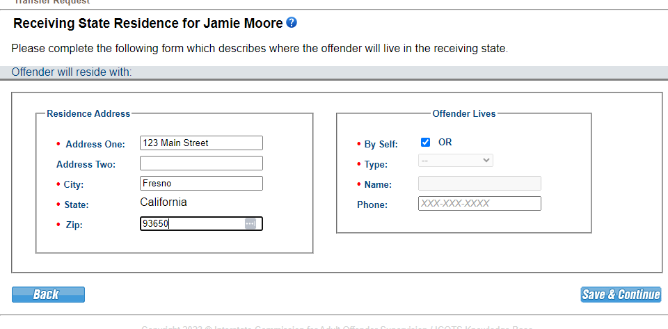 Provide residence information for the individual transferring.