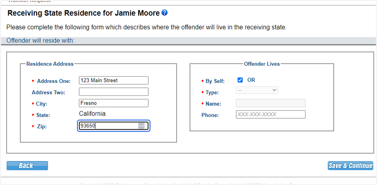 Provide residence information for the individual transferring.