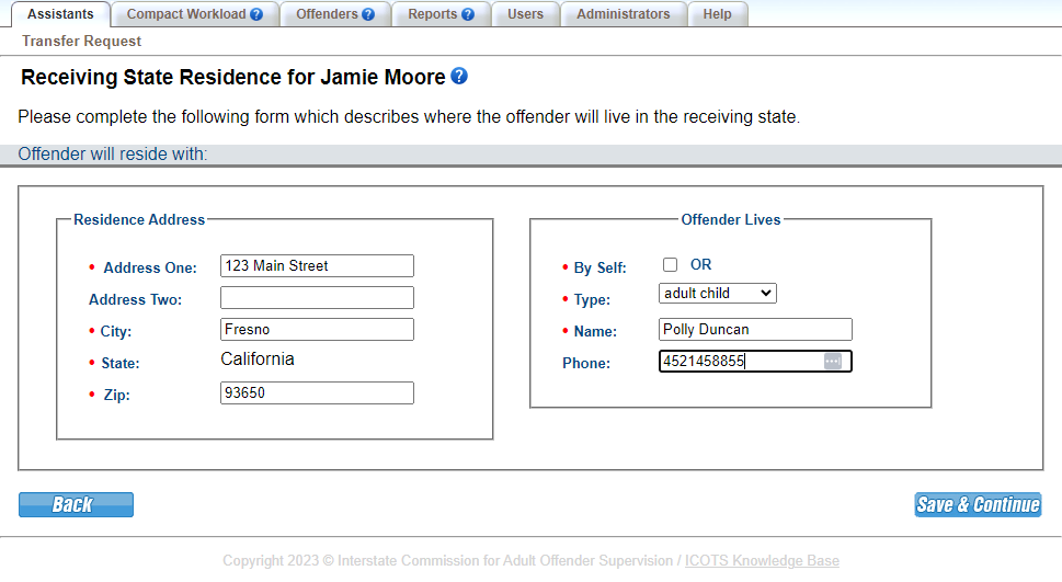 Note additional household members can be added via the Profile screen or by the receiving state when submitting the transfer reply.