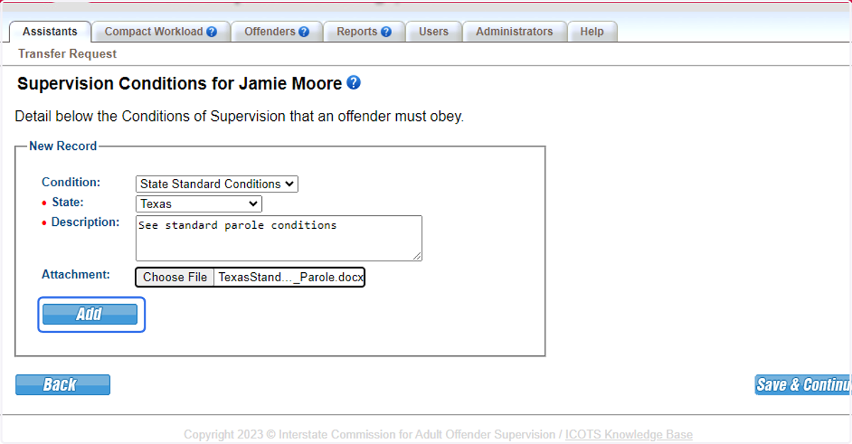 Be sure to click 'Add' to save the documentation.