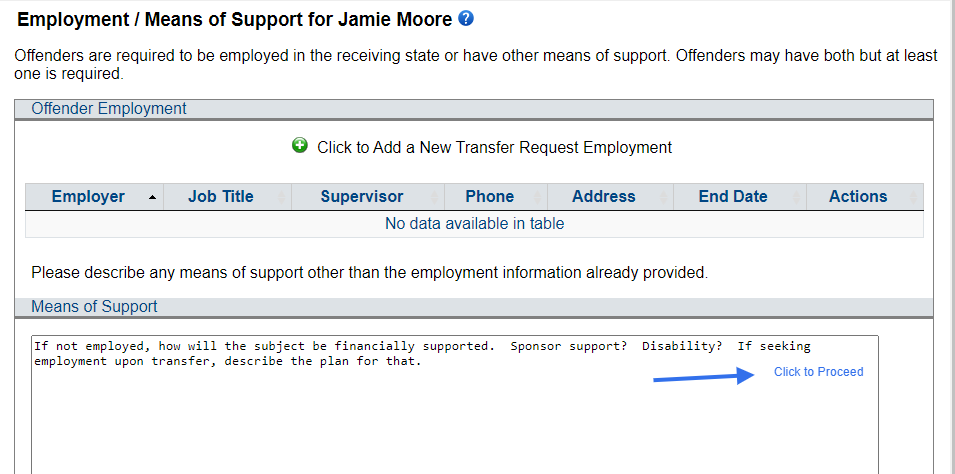 Review the information, make corrections or additions as needed. Click the box to Proceed.
