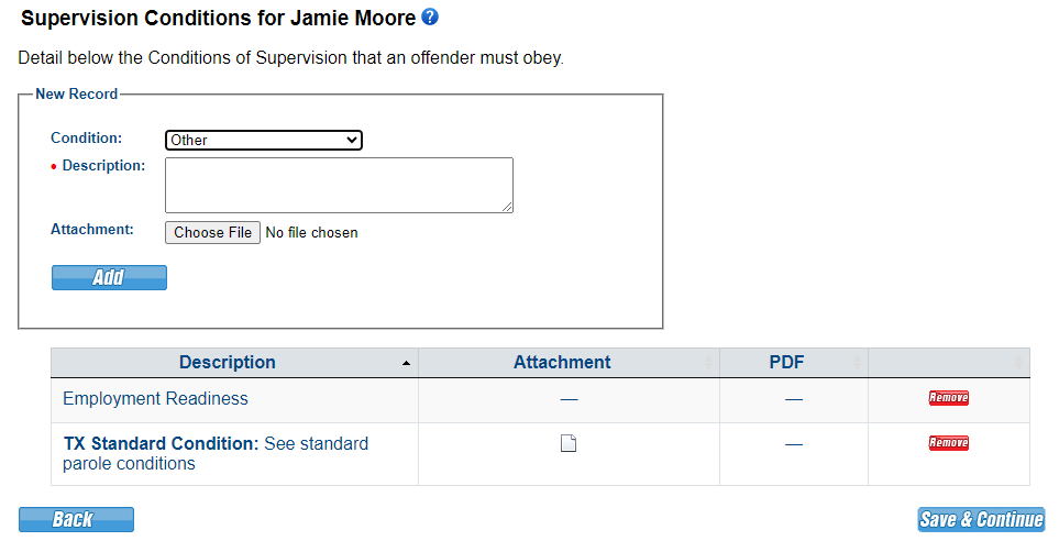 Select 'Other' to add Special Conditions.